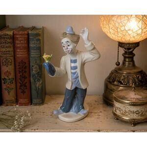Paul Sebastian Porcelain Clown Figurine Holding Flower Sad Clown 8” Vintage